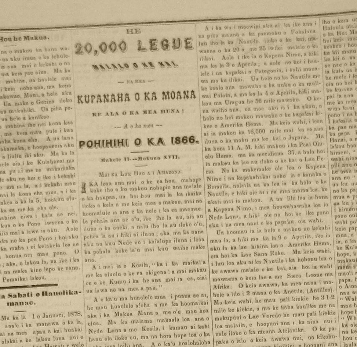 [Translation of 20,000 Leagues under the Sea] Ka Nupepa Kuokoa, Ianuari 12, 1878.